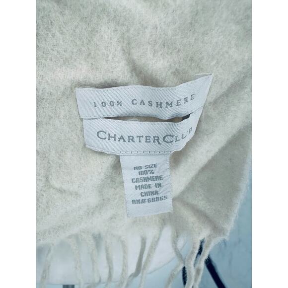 Charter Club 100% Cashmere Ivory Cream Fringe Scarf Women 10x62" One Size - Picture 2 of 6